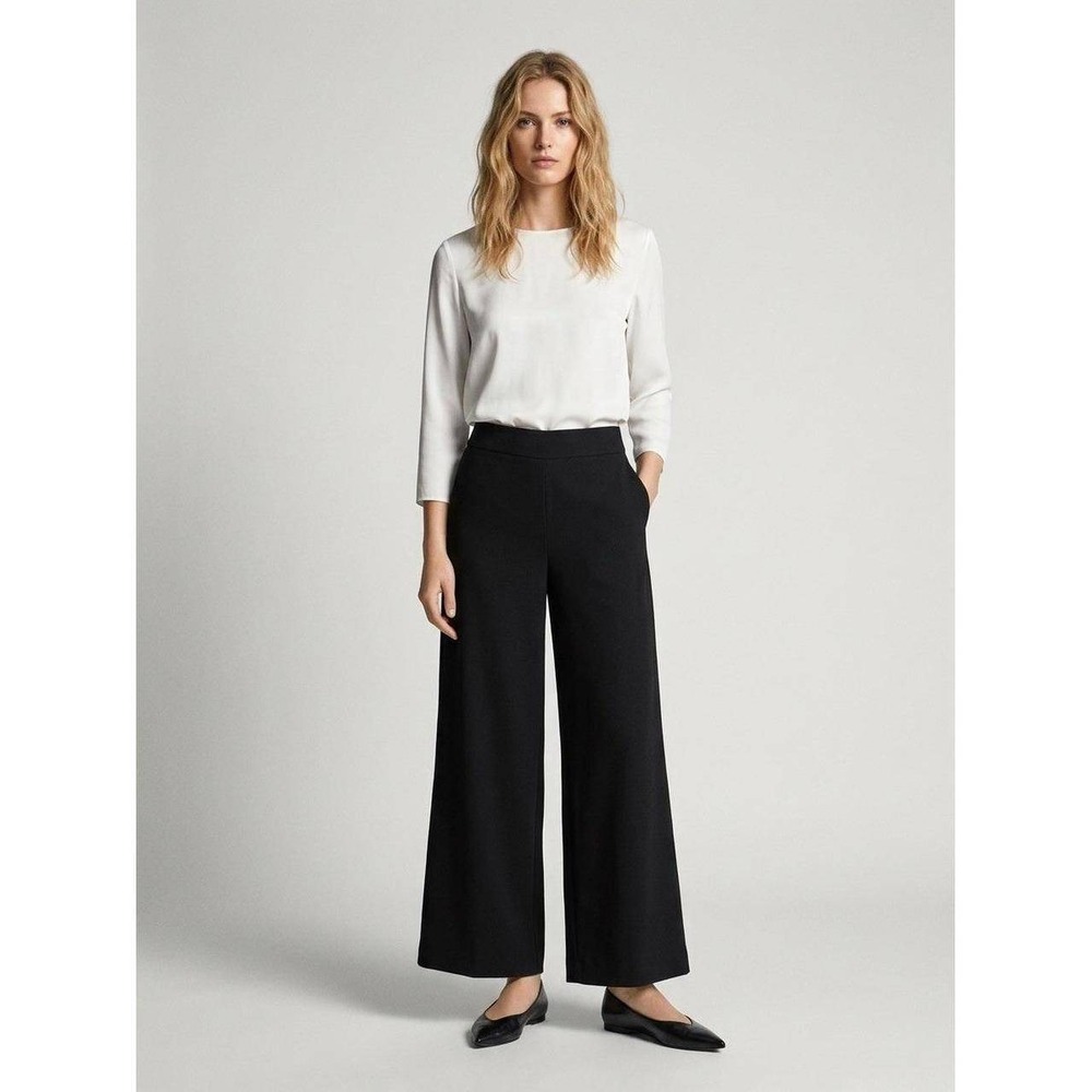 ZARA Womens Black High Waisted Cropped Wide Leg Trousers Pants Size S Small